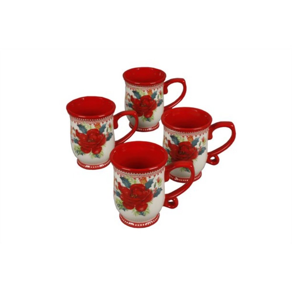 The Pioneer Woman Rosy Toile 14-Ounce Mug, Set of 4